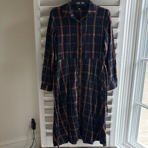 Amazon Navy and Orange Plaid Long Sleeve Dress